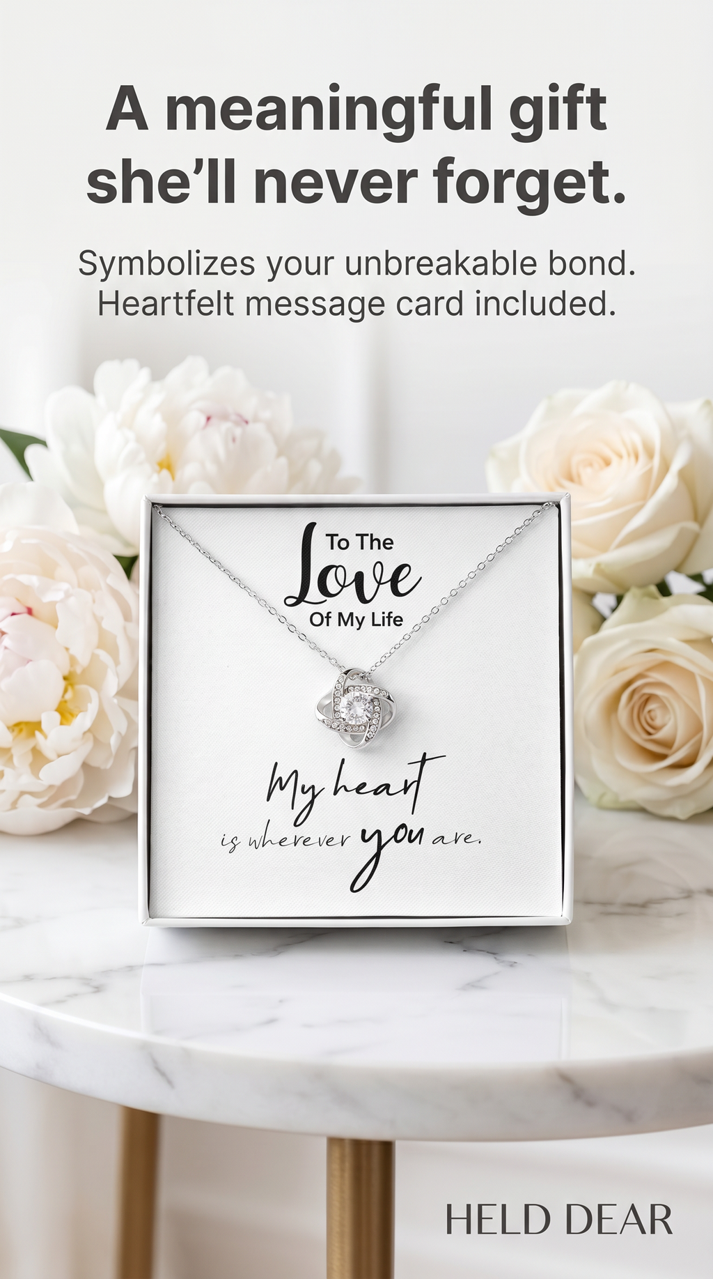 A meaningful gift she'll never forget - Love Knot Necklace with peonies