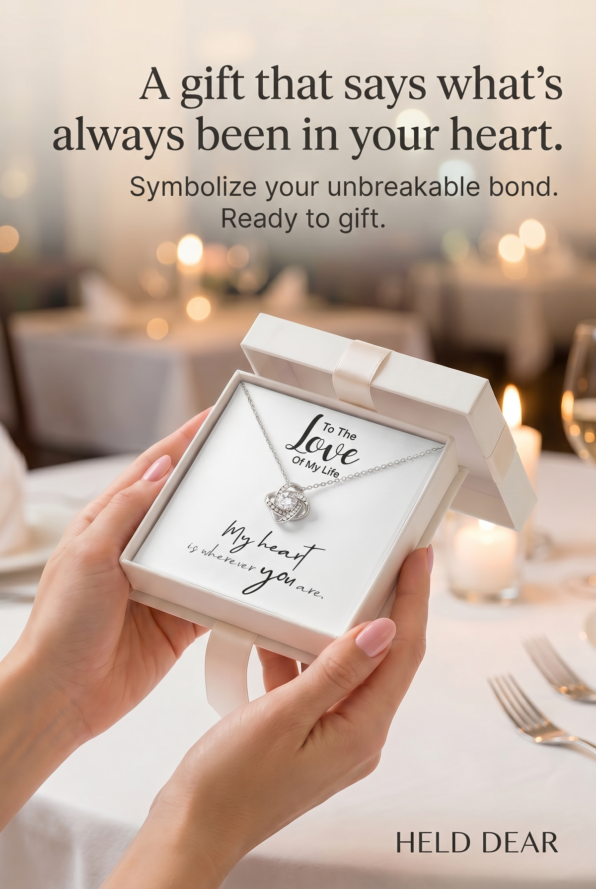 A gift that means as much as she does - Love Knot Necklace with white roses