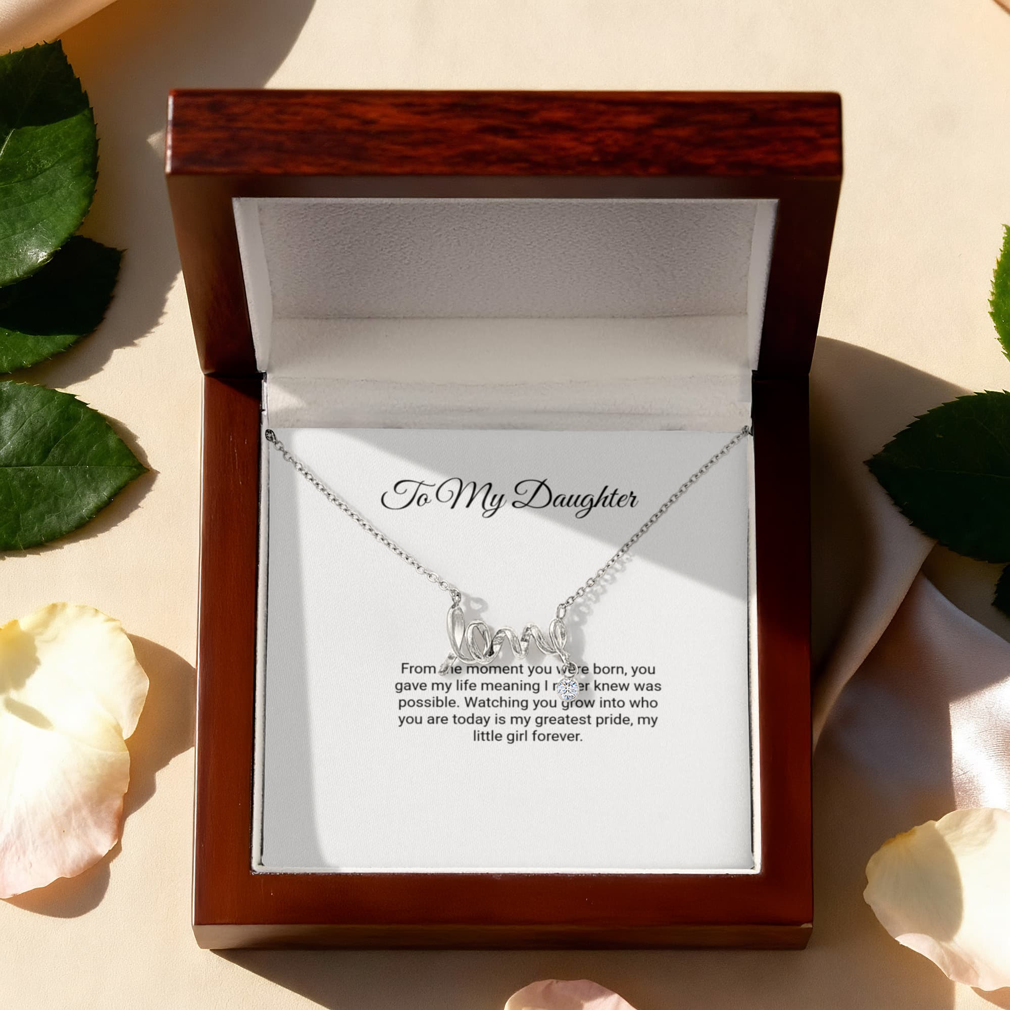 To My Daughter Necklace - Scripted Love with Message Card, Gift for Daughter