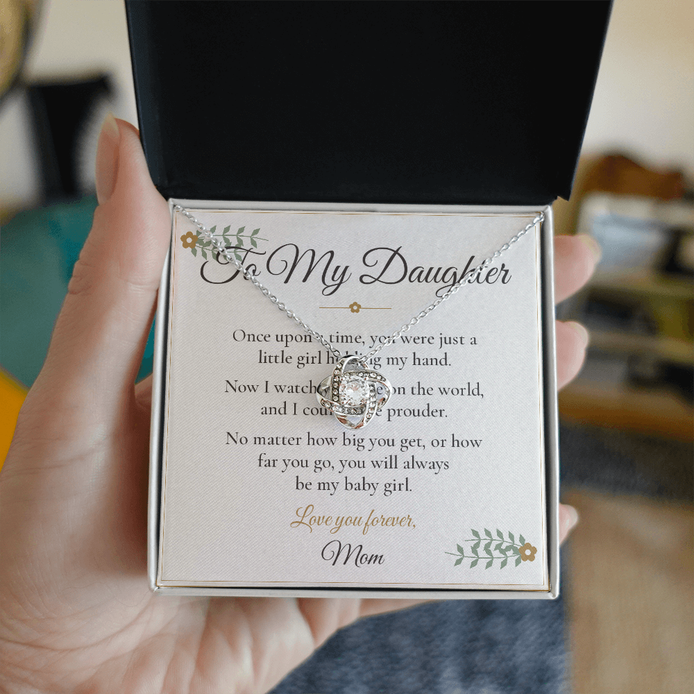 To My Daughter Necklace - Love Knot with Message Card, Gift from Mom