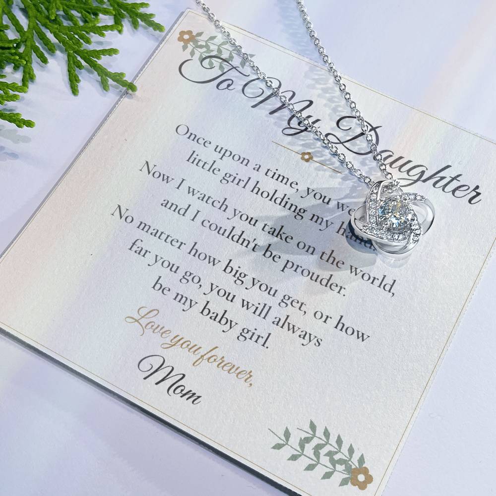 To My Daughter Necklace - Love Knot with Message Card, Gift from Mom