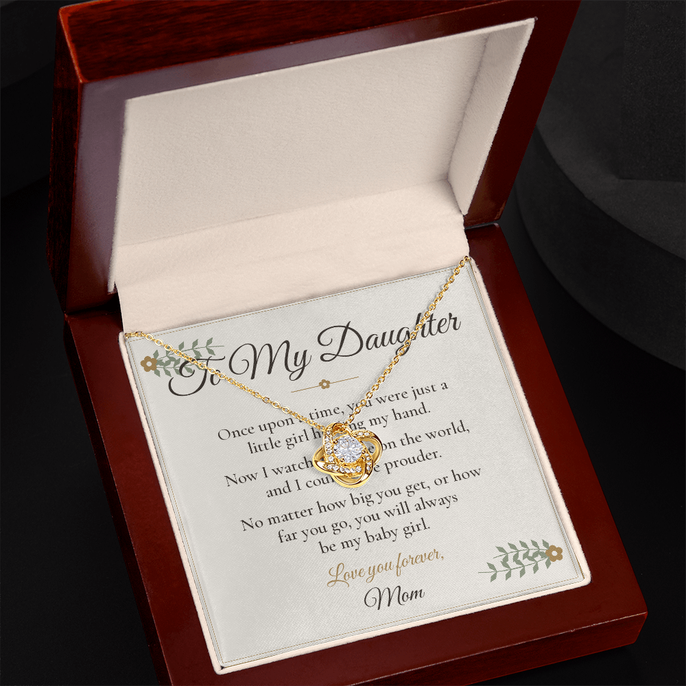 To My Daughter Necklace - Love Knot with Message Card, Gift from Mom