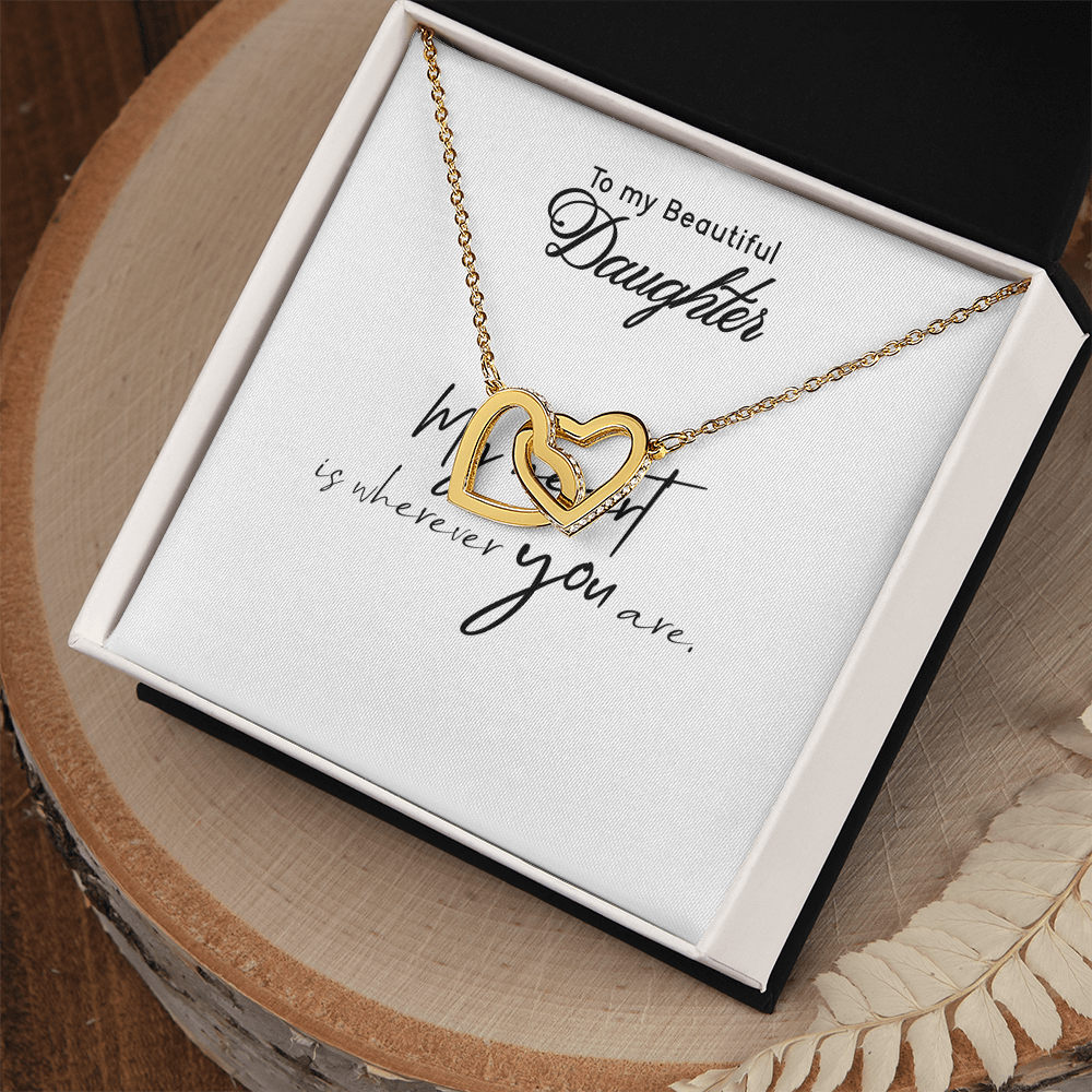 To My Daughter Necklace - Interlocking Hearts with Message Card, Gift from Mom