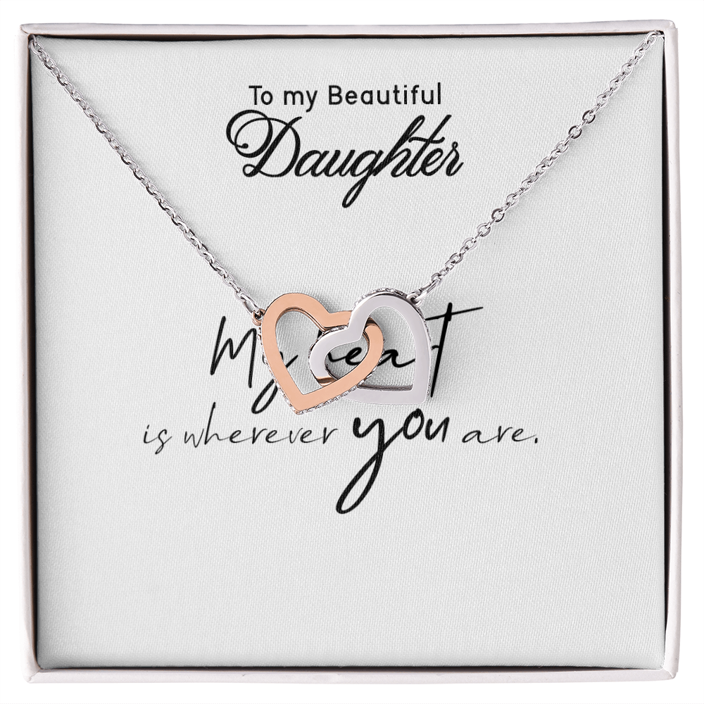 To My Daughter Necklace - Interlocking Hearts with Message Card, Gift from Mom
