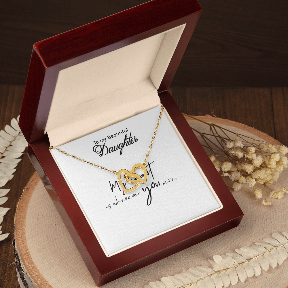 To My Daughter Necklace - Interlocking Hearts with Message Card, Gift from Mom