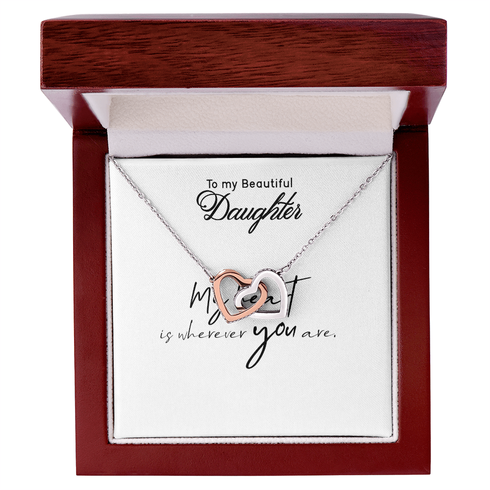 To My Daughter Necklace - Interlocking Hearts with Message Card, Gift from Mom