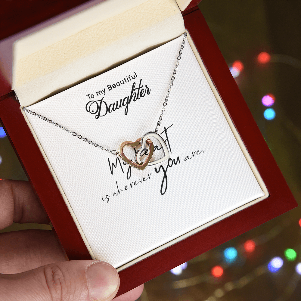 To My Daughter Necklace - Interlocking Hearts with Message Card, Gift from Mom