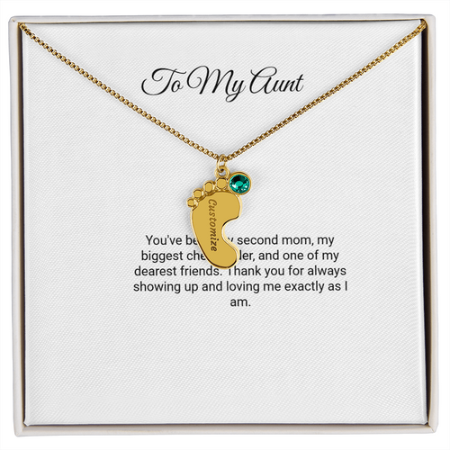 To My Aunt Necklace - Baby Feet Birthstone with Message Card, Gift for Aunt