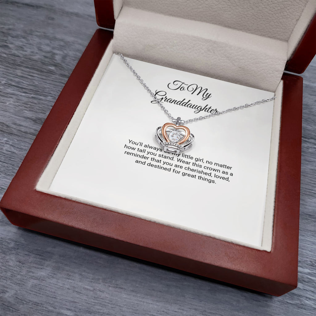 To My Granddaughter Necklace - Crown Pendant with Message Card, Gift for Granddaughter
