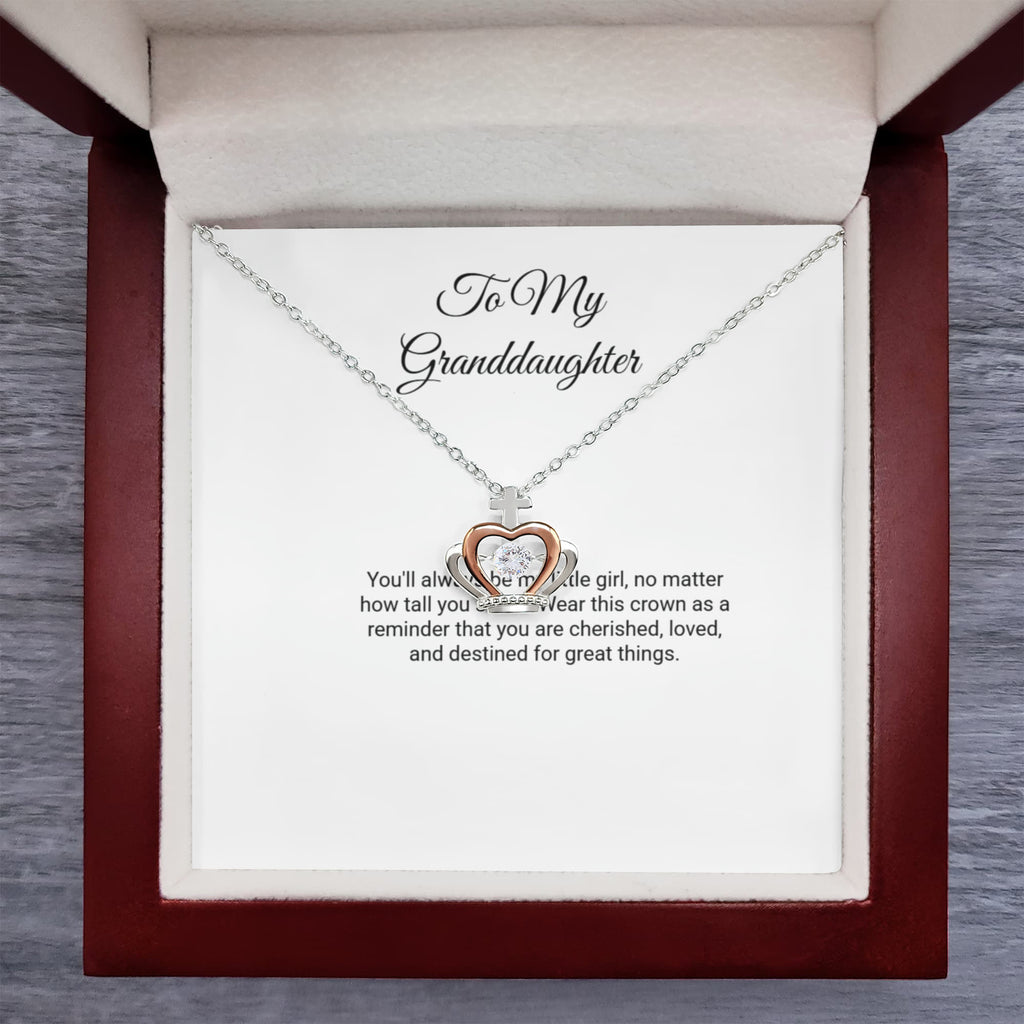 To My Granddaughter Necklace - Crown Pendant with Message Card, Gift for Granddaughter