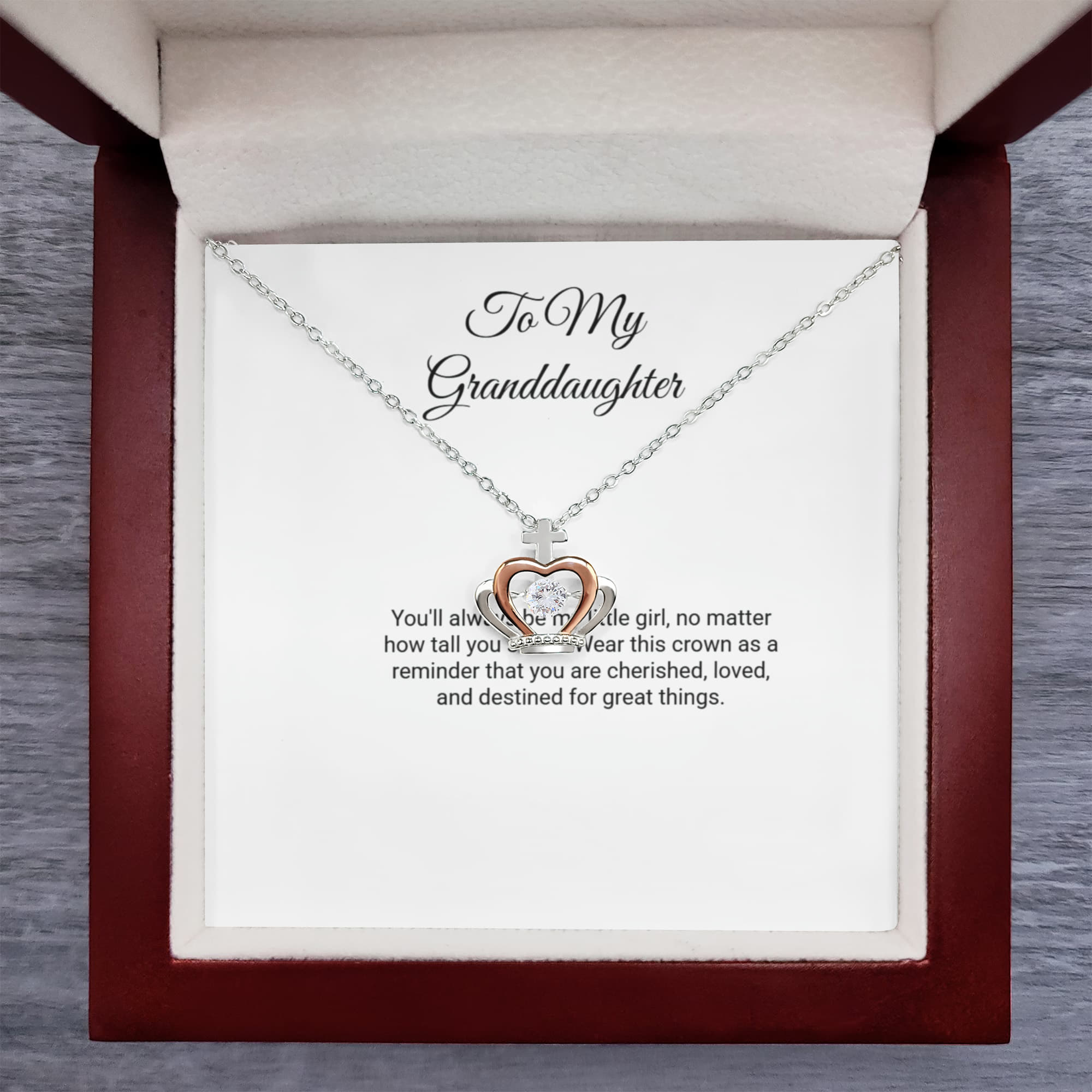 To My Granddaughter Necklace - Crown Pendant with Message Card, Gift for Granddaughter