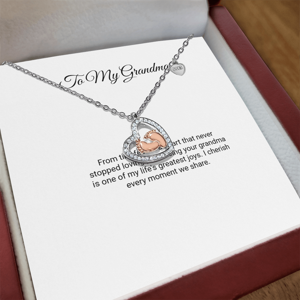 To My Grandma Necklace - Baby Feet Heart with Message Card, Gift for Grandma
