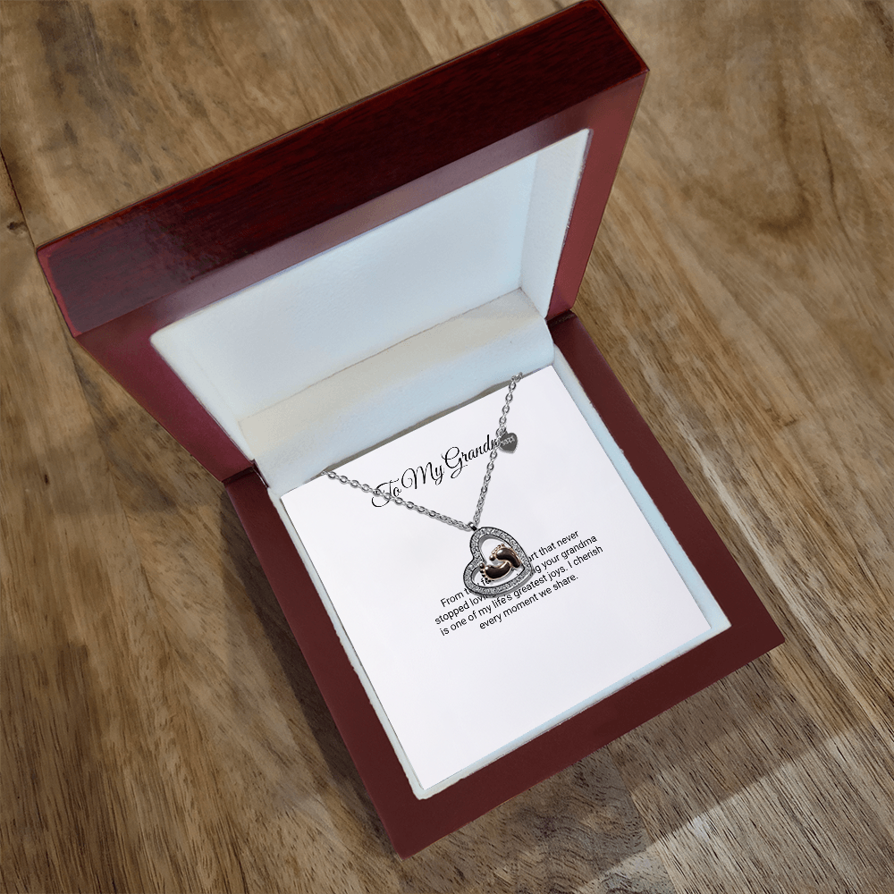 To My Grandma Necklace - Baby Feet Heart with Message Card, Gift for Grandma