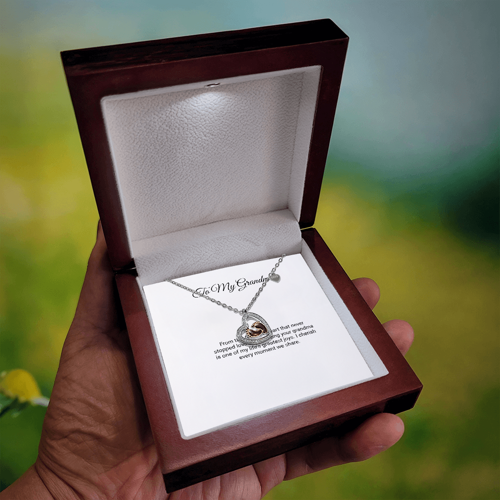 To My Grandma Necklace - Baby Feet Heart with Message Card, Gift for Grandma