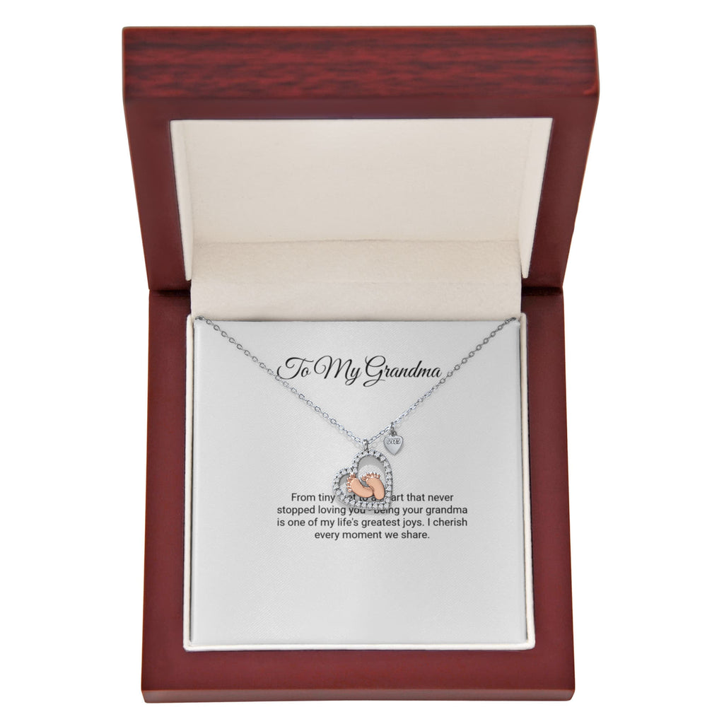 To My Grandma Necklace - Baby Feet Heart with Message Card, Gift for Grandma