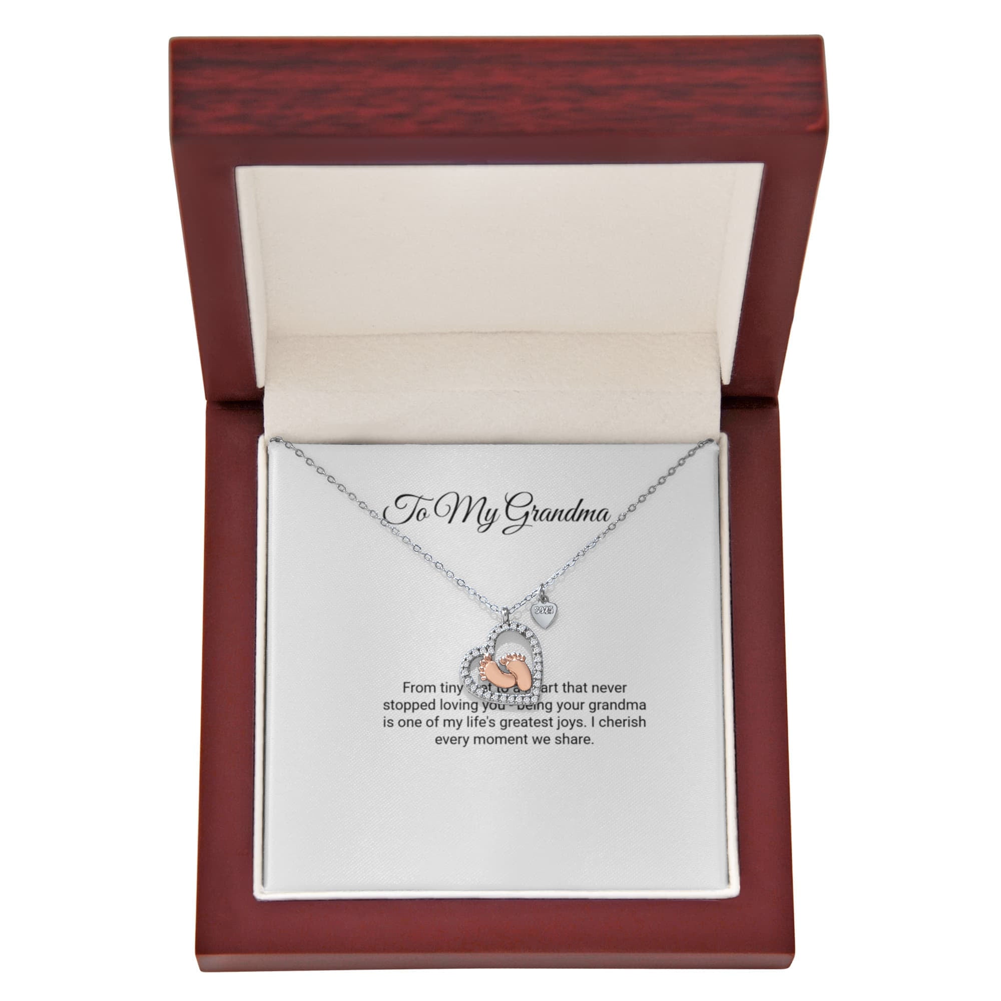 To My Grandma Necklace - Baby Feet Heart with Message Card, Gift for Grandma